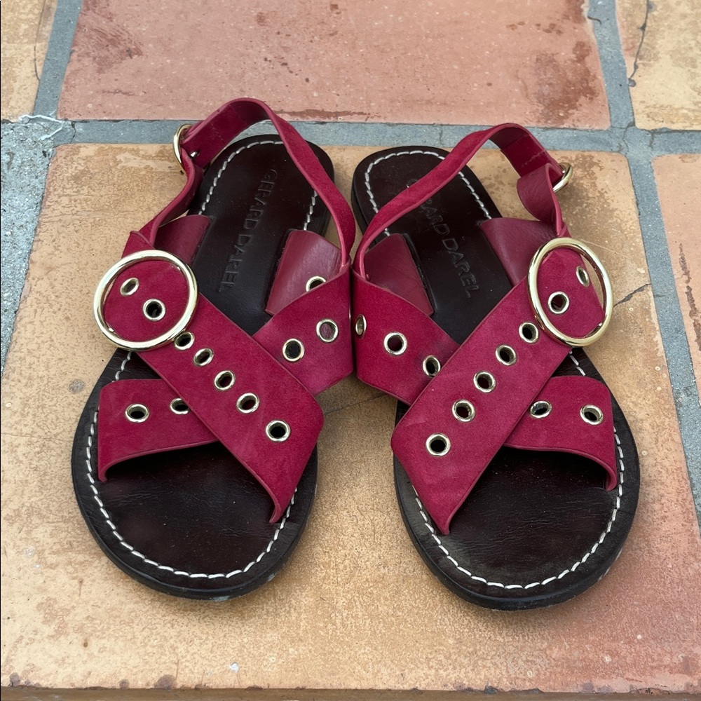 Gerard Darel Red Suede Grommet Sandals